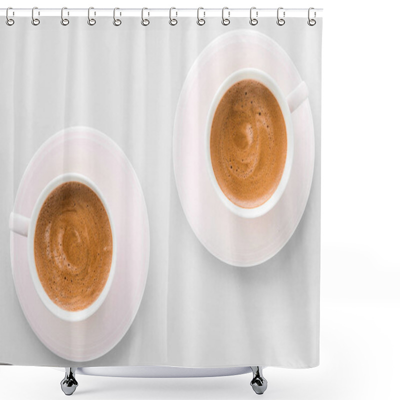 Personality  Cup Of Hot French Coffee As Breakfast Drink, Flatlay Cups On Whi Shower Curtains