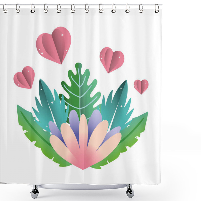 Personality  Nice Flower With Hearts And Exotic Plant Vector Illustration Shower Curtains