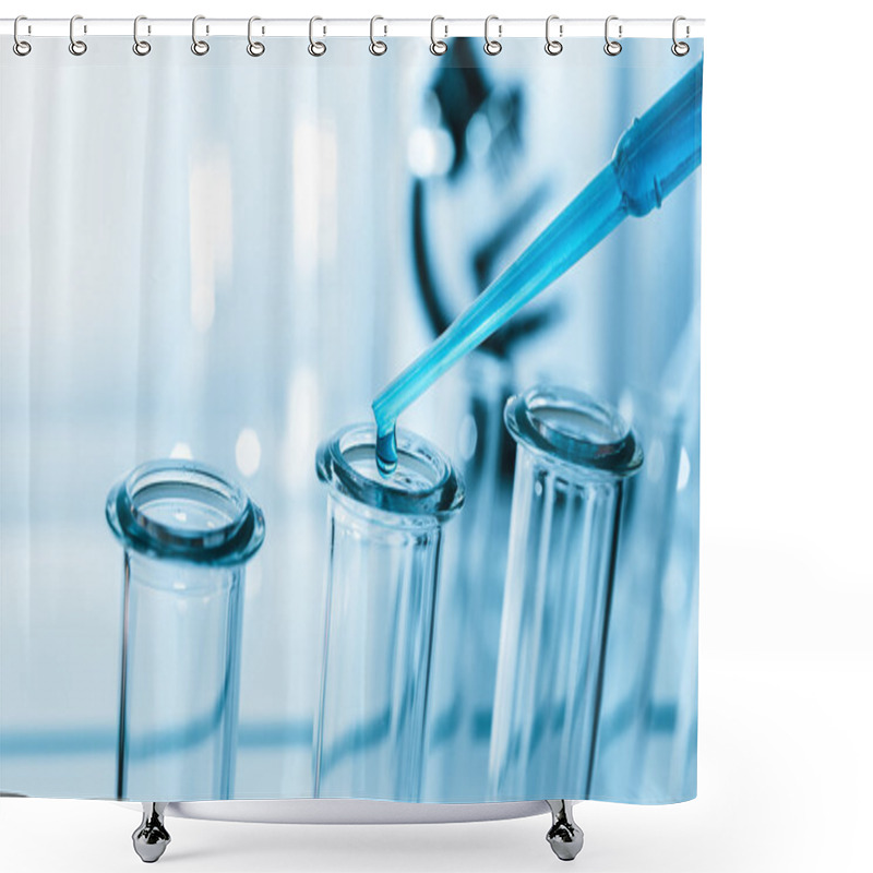 Personality  Pipette Adding Fluid To One Of Several Test Tubes .medical Glassware Shower Curtains