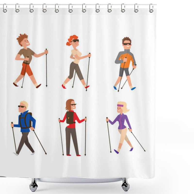 Personality  Nordic Walking Sport Vector People Shower Curtains