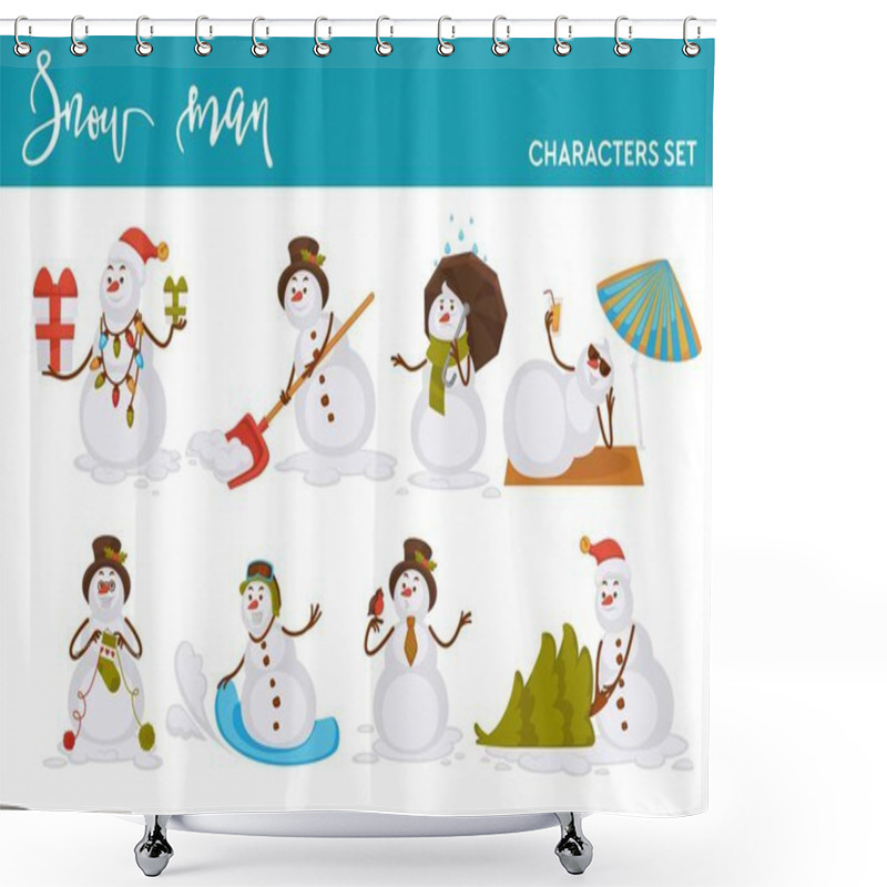 Personality  Christmas Snowman Cartoon Character On White Background  Shower Curtains