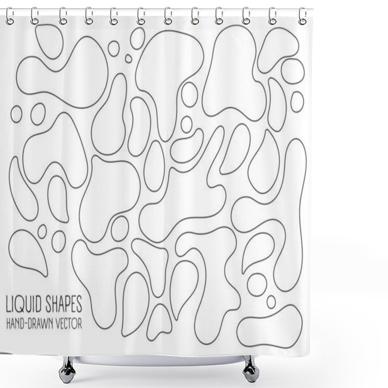 Personality  Liquid Organic Shapes, Linear, Black Outline. Vector Hand Drawing. Shower Curtains