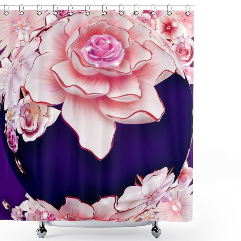 Personality  Illustration Of A Floral Background With A Rose In A Round Frame Shower Curtains