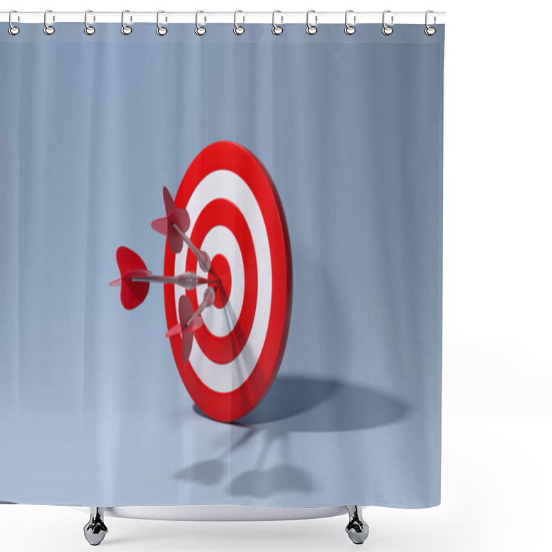 Personality  Red Dart With Arrow Hitting Target On Blue Background. Business Aiming At The Target Concept. 3d Rendering. Shower Curtains