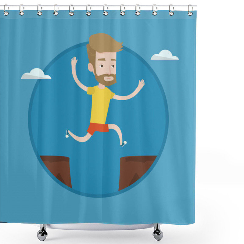 Personality  Sportsman Jumping Over Cliff Vector Illustration. Shower Curtains