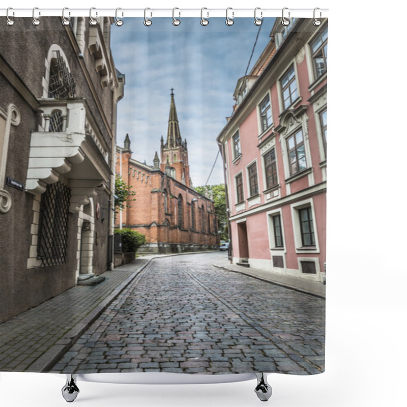 Personality  Morning Street In Medieval Town Of Old Riga City, Latvia. Walkin Shower Curtains