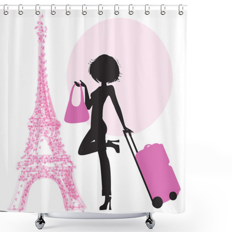 Personality  Woman With Suitcase In Paris Shower Curtains