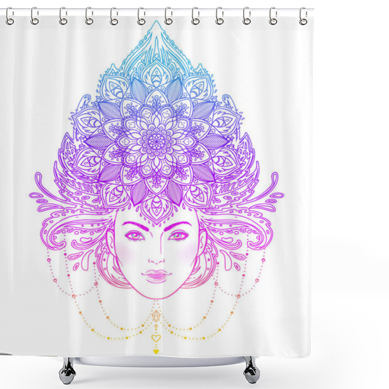 Personality  Tribal Fusion Boho Diva. Beautiful Asian Divine Girl With Ornate Shower Curtains