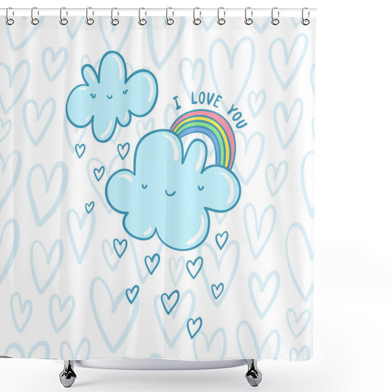 Personality  I Love You Blue Valentine Clouds Shower Curtains