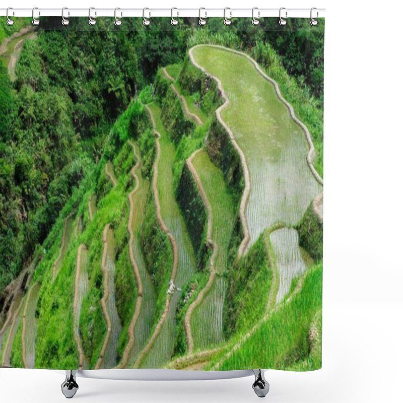 Personality  High Angle Shot Of A Beautiful Landscape In Banaue Rice Terraces, Ifugao Province, Philippines Shower Curtains