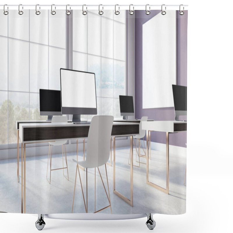 Personality  Purple Office With Blank Screen Computers Shower Curtains