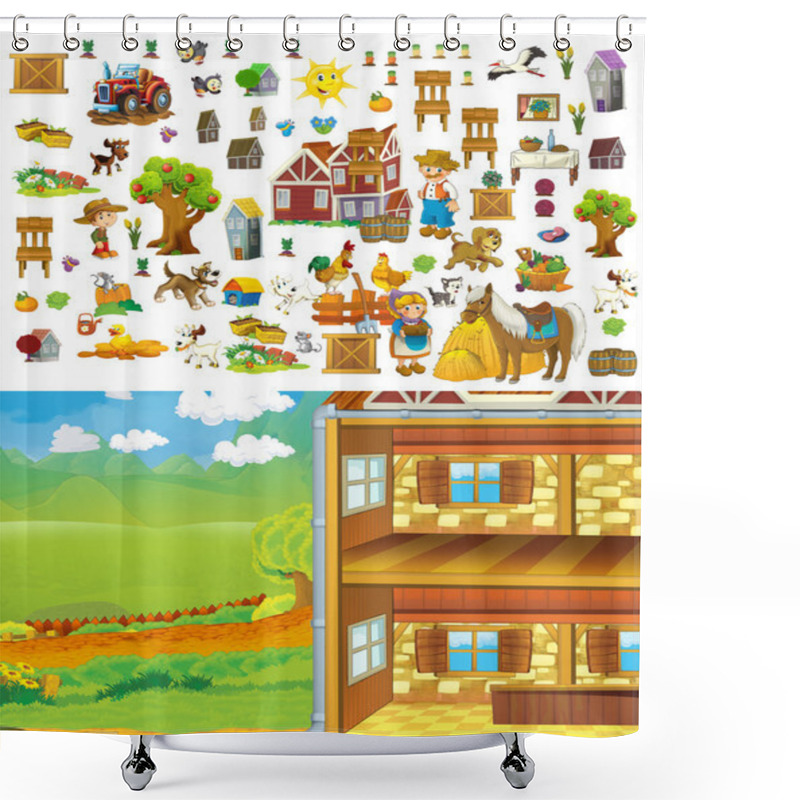 Personality  Cartoon Farm Scene - Space For Text  Shower Curtains