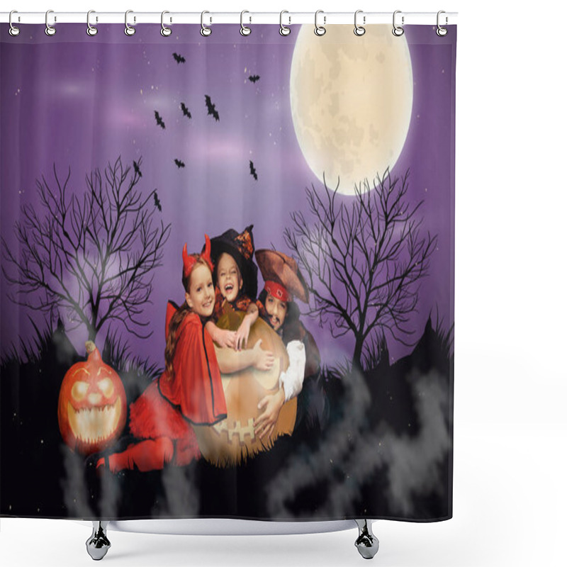 Personality  Children With Jack O Lantern On Halloween Shower Curtains