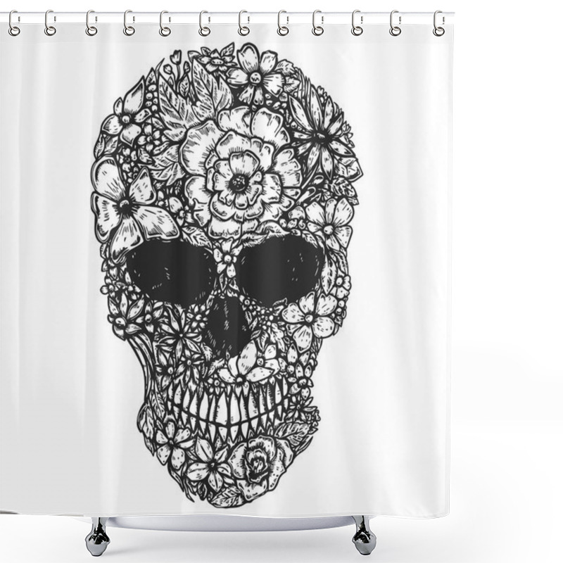 Personality  Hand Drawn Human Skull Made From Flowers. Botany Cranium. Design Element For Poster, T Shirt. Vector Illustration Shower Curtains