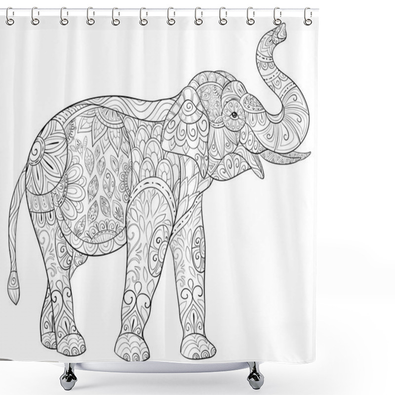 Personality  A Cute Elephant With Ornaments Image For Adults.Zen Art Style Illustration For Relaxing Activity.Poster Design For Print. Shower Curtains