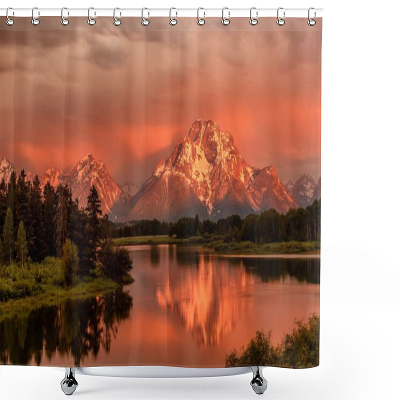 Personality  Grand Teton Mountains From Oxbow Bend On The Snake River At Sunrise. Grand Teton National Park, Wyoming, USA. Shower Curtains