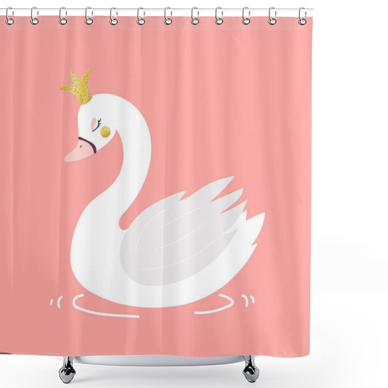 Personality  Vector Art, White Cartoon Swan With Crown  Shower Curtains