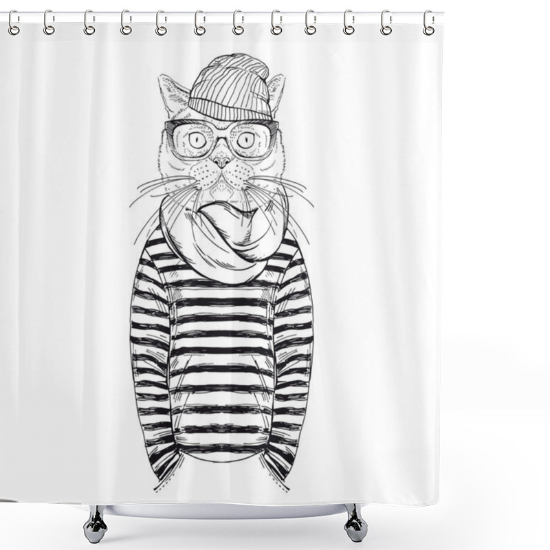 Personality  Fashion Anthropomorphic Character Of Cat Shower Curtains