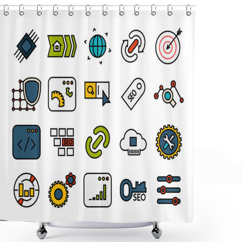 Personality  Outline Icons Thin Flat Design Shower Curtains