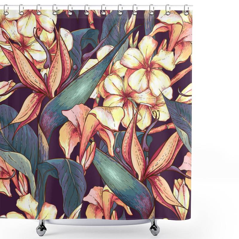 Personality  Tropical Seamless Pattern With Exotic Flowers. Shower Curtains