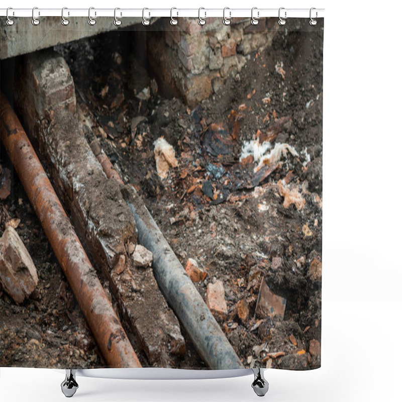 Personality  Repair Of Broken Old Rusty Pipes Of The Water Supply System Shower Curtains