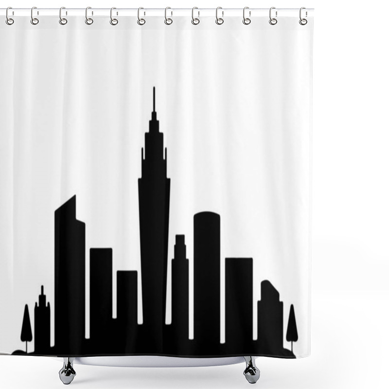 Personality   Silhouette Of A Modern City Skyline Vector On White  Background Shower Curtains