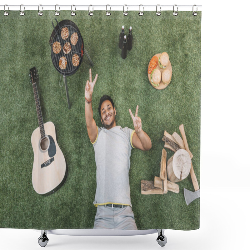 Personality  Man Resting On Grass  Shower Curtains