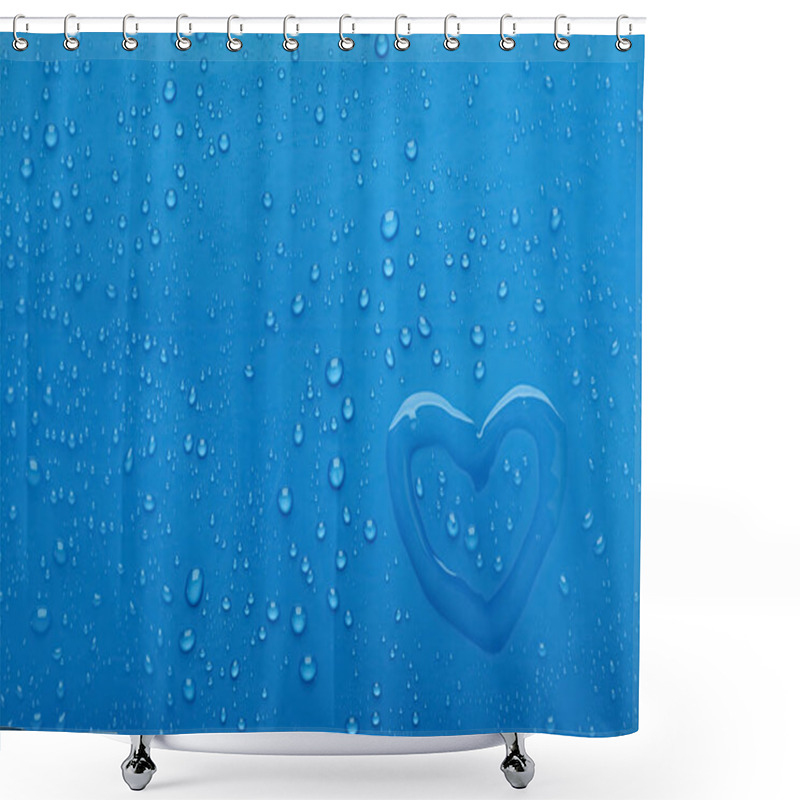 Personality  Heart Shape Of Water And Drops On Blue Background, Top View Shower Curtains