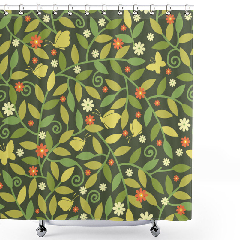 Personality  Butterflies Among Branches Seamless Pattern Background Shower Curtains