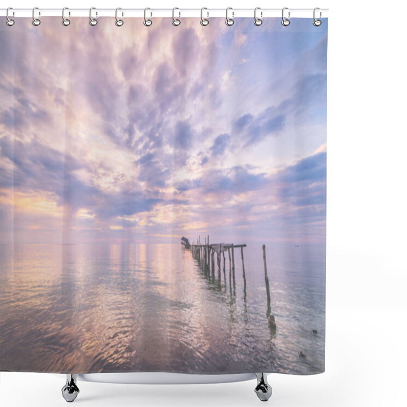 Personality  Abandoned Wooden Jetty At Dusk, Toned Image Shower Curtains