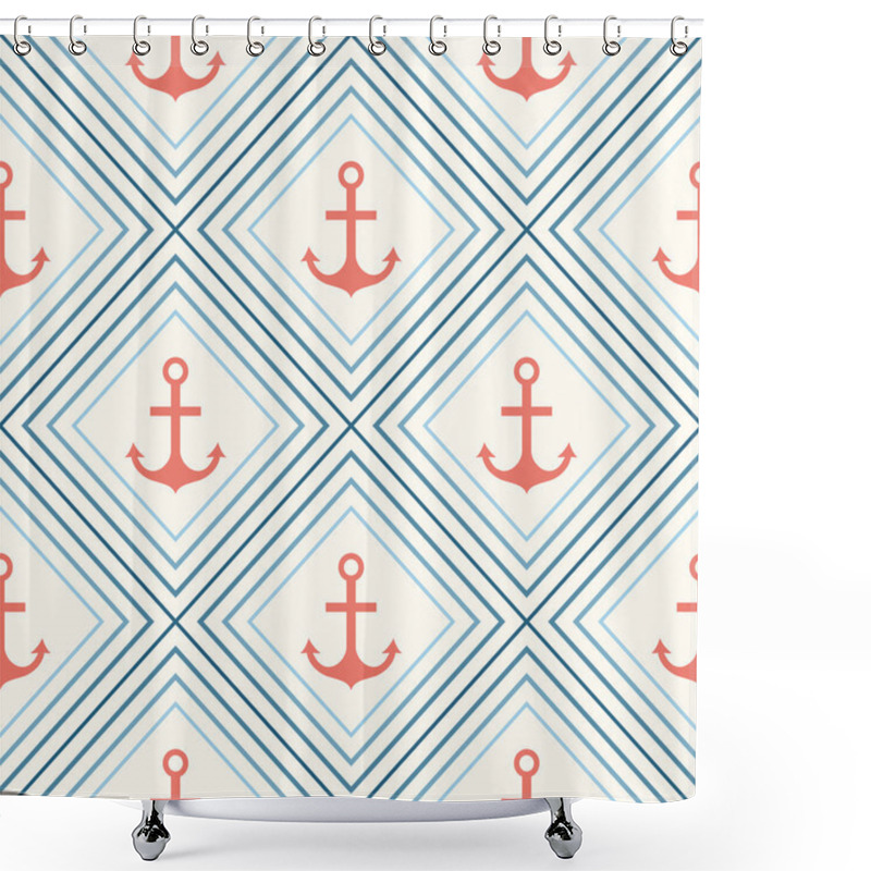 Personality  Seamless Vector Pattern Of Anchor Shape And Line Shower Curtains