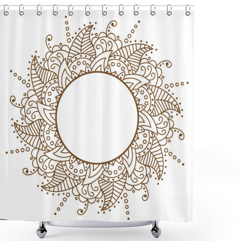 Personality  Vector Openwork Cloth Brown. Round Frame. Brown Pattern Vector F Shower Curtains