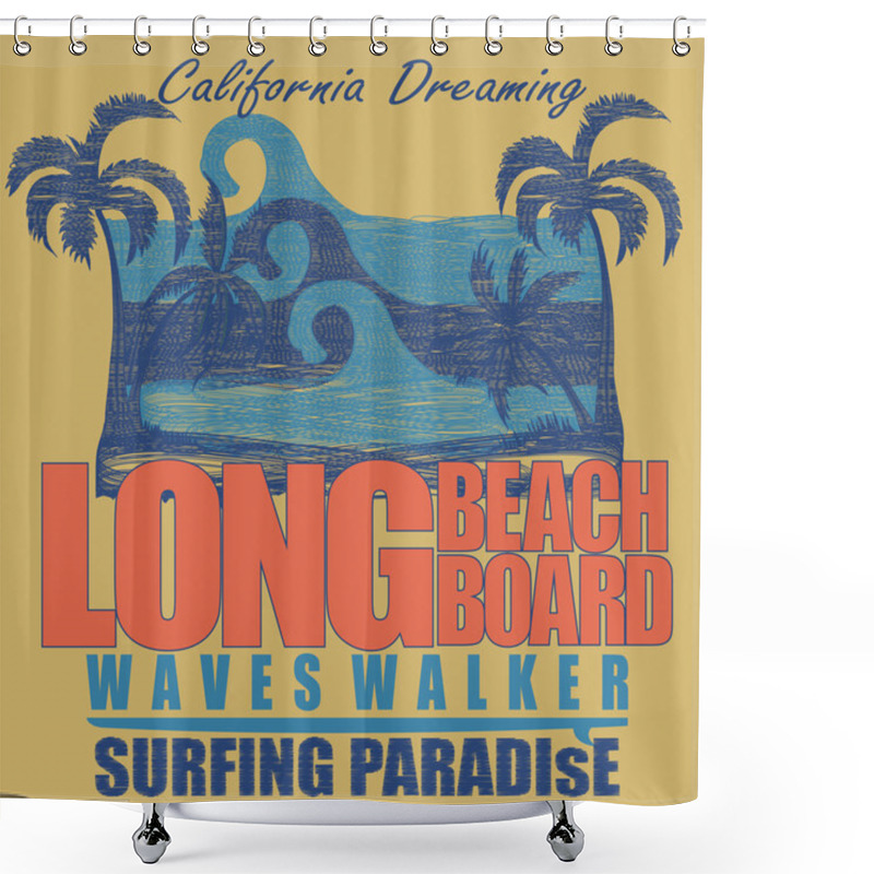 Personality  Long Beach Surfing T-shirt  Graphic Design Shower Curtains