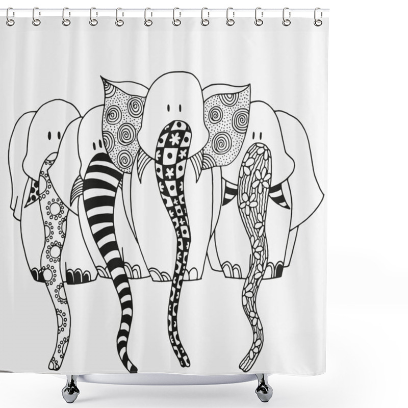 Personality  Set Of Art Elephants. Artistically Drawn, Stylized. Shower Curtains