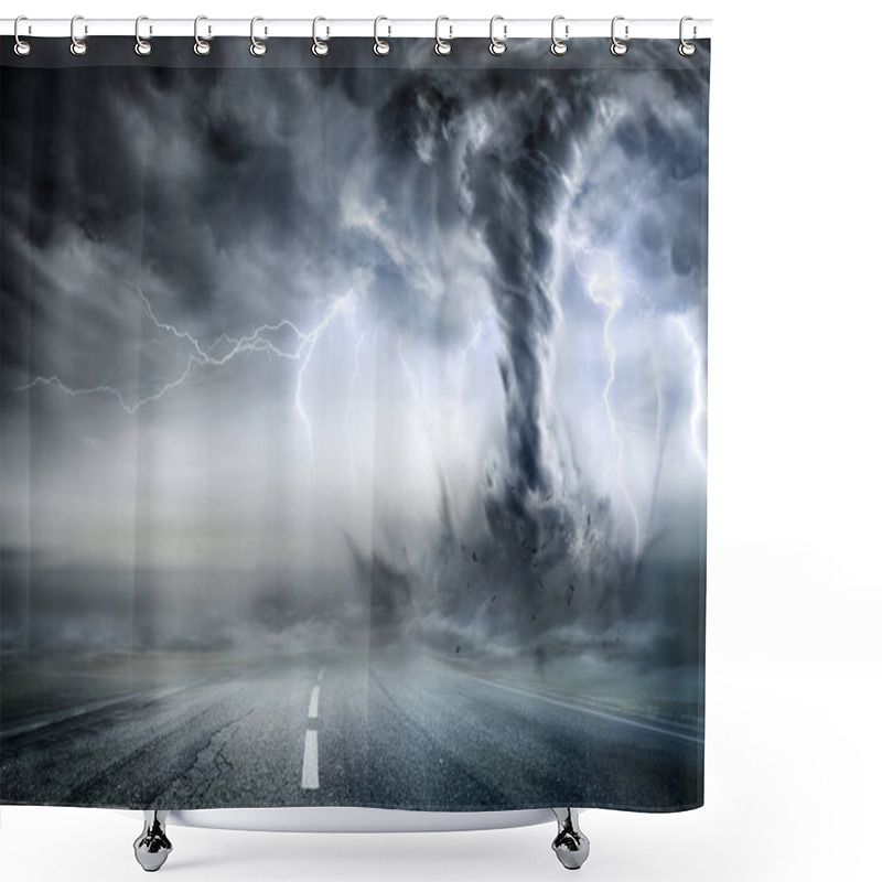 Personality  Powerful Tornado On Road In Stormy Landscape Shower Curtains