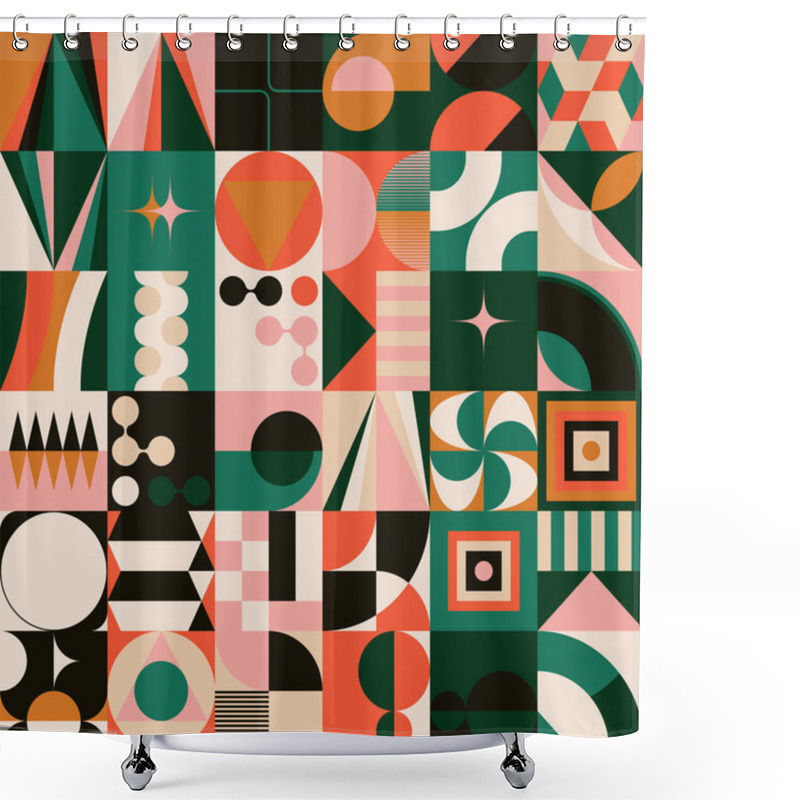 Personality  Mid-Century Abstract Vector Pattern Artwork Made With Various Geometry Shapes And Elements. Geometric Design Graphics For Poster, Cover, Art, Presentation, Prints, Fabric, Wallpaper And Etc. Shower Curtains