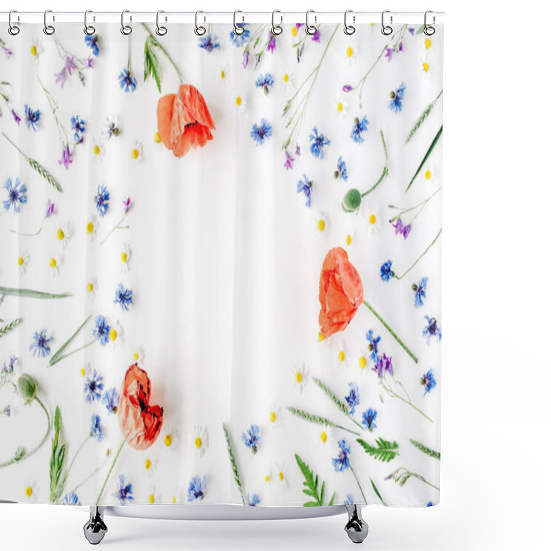 Personality  Floral Frame With Red Poppies Shower Curtains