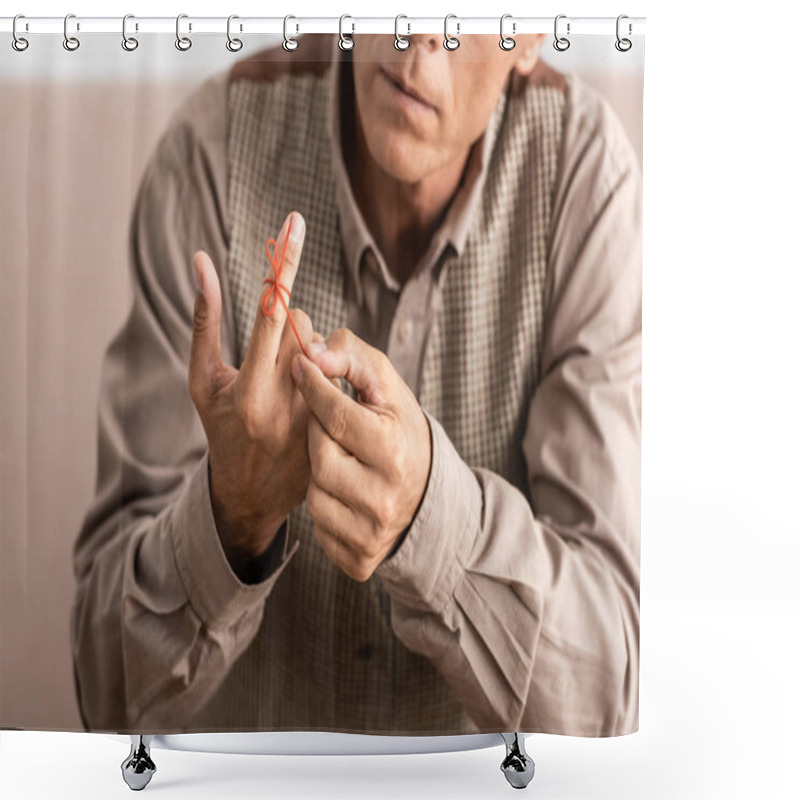 Personality  Cropped View Of Retired Man With Alzheimers Disease String Human Finger Reminder  Shower Curtains