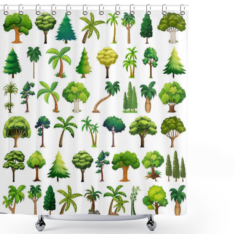 Personality  Set Of Variety Plants And Trees Illustration Shower Curtains