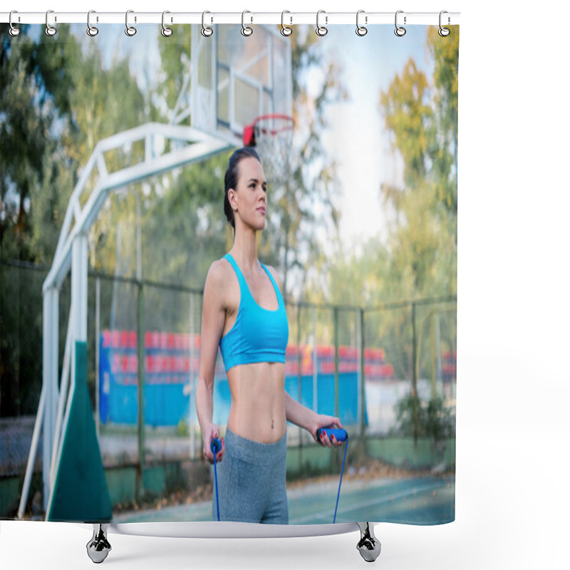 Personality  Woman Working Out With Skipping Rope Shower Curtains