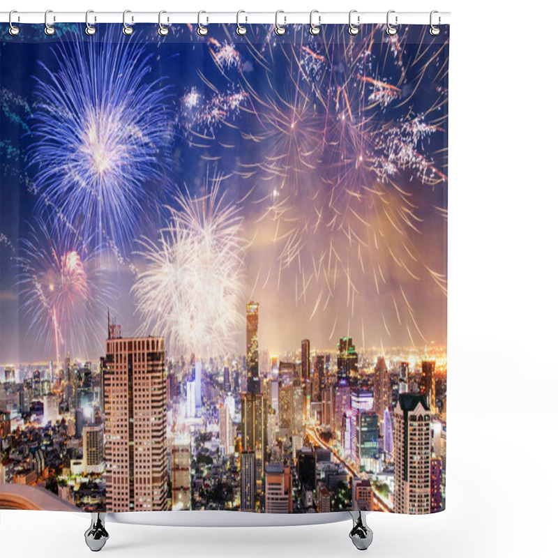 Personality  Fireworks Over Bangkok Downtown  New Year Destination Shower Curtains