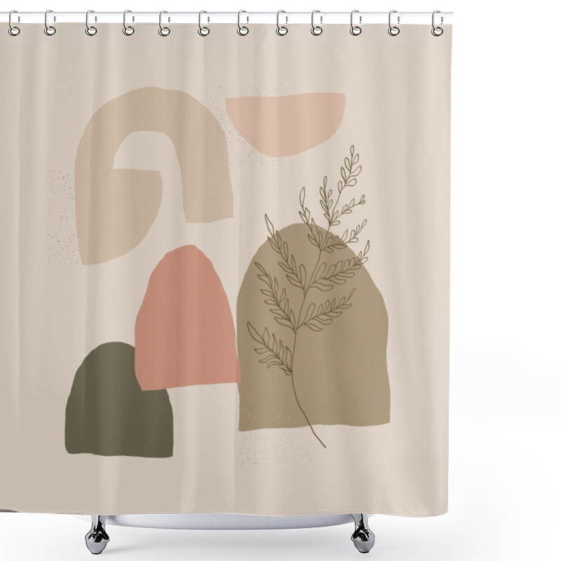 Personality  Minimalist Abstract Design With Organic Forms In Beige And Muted Pastel Colors, Enhanced By Linear Botanical Details And Soft Textures. Shower Curtains