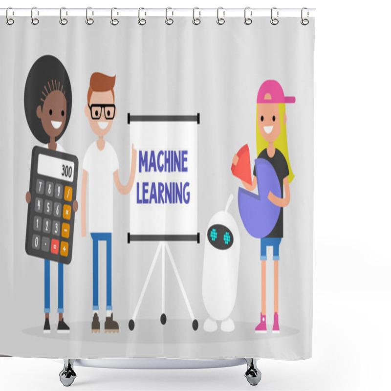 Personality  Machine Learning Technologies. Millennial Students Teaching A Ro Shower Curtains