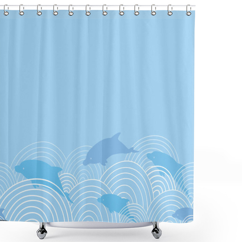 Personality  Dolphines Among Waves Horizontal Seamless Pattern Background Shower Curtains