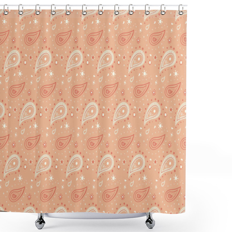 Personality  Charming Peach-toned Paisley Pattern.  Elegant, Seamless Design Featuring Delicate Teardrop Shapes And Subtle Dots. Perfect For Textile Prints, Wallpapers, Or Website Backgrounds. Shower Curtains