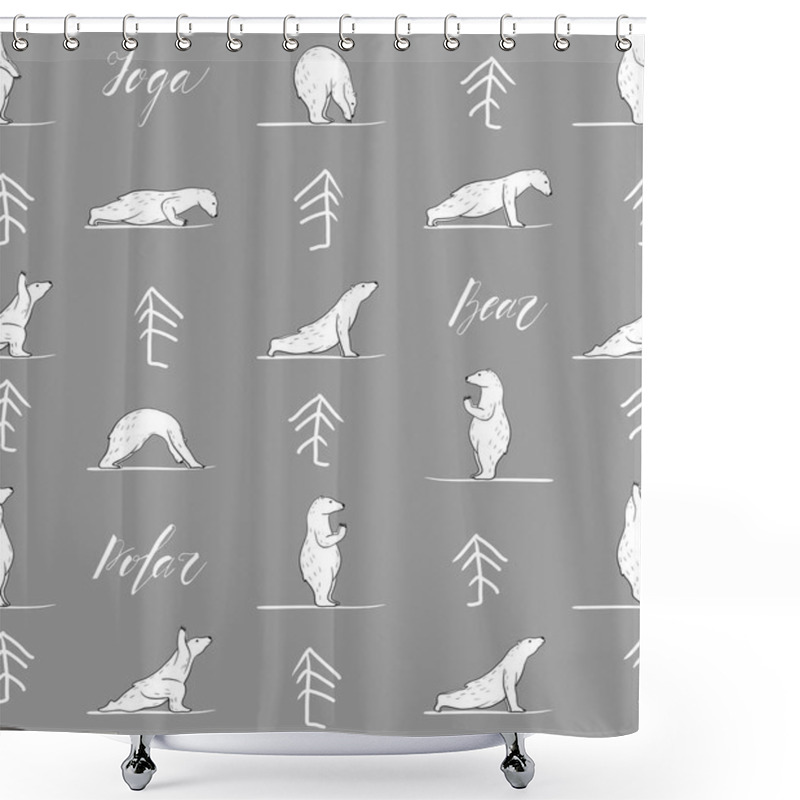 Personality  Funny Yoga With Polar Bear Seamless Pattern, Fitness White Bears, Yoga Poses, Surya Namaskara Meditation. Ashtanga Vinyasa Yoga Poses Shower Curtains