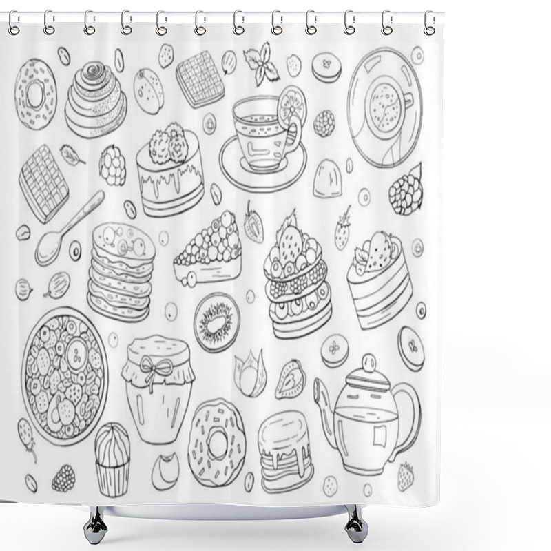 Personality  Black And White Big Set Of Different Elements Of Breakfast Isola Shower Curtains