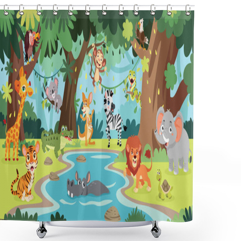 Personality  Cartoon Animals Posing At Forest Shower Curtains