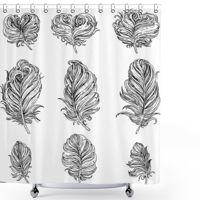 Personality  Graphic Drawing Romantic Bird Feathers Of Different Forms Shower Curtains