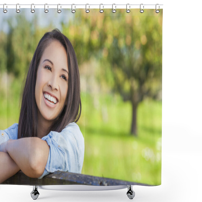 Personality  Beautiful Asian Eurasian Girl Smiling With Perfect Teeth Shower Curtains